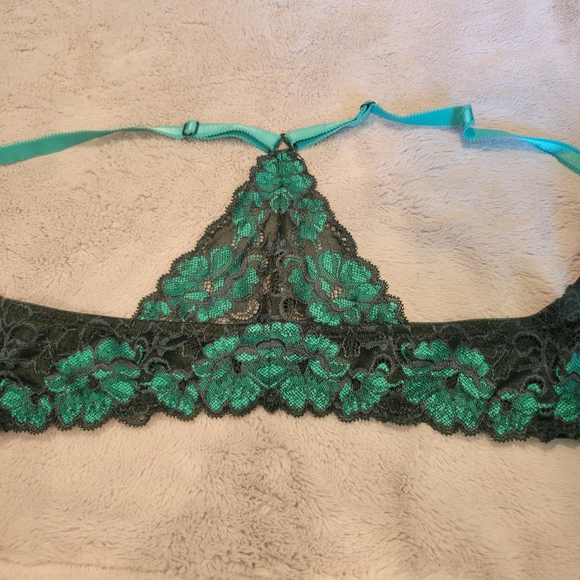 Adore Me Pushup Front Closure Bra Lacy Green and Blue - Picture 4 of 6